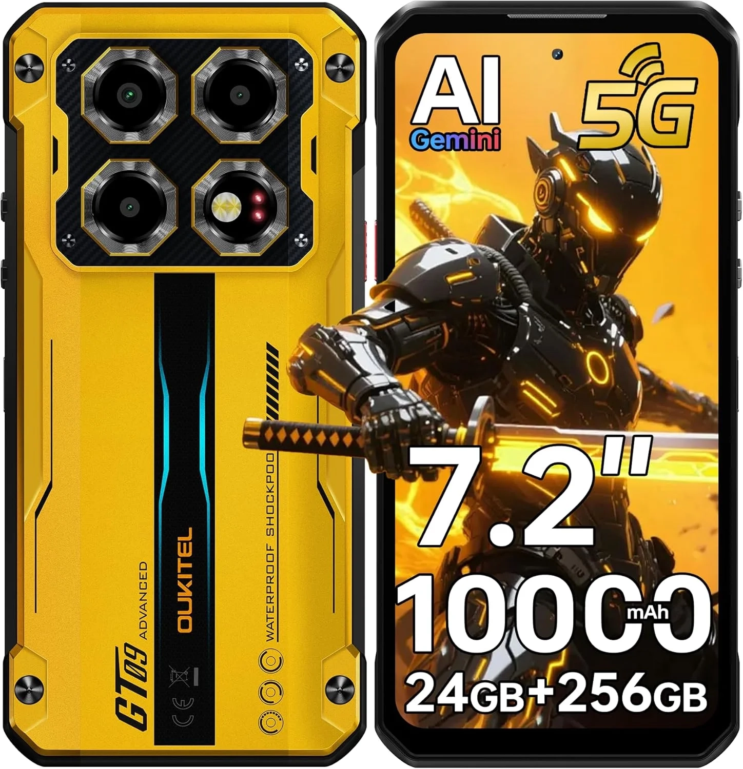 OUKITEL WP60 5G Rugged Smartphone: 24GB RAM 256GB, 108MP Camera, 10000mAh Battery, 7.2" 120Hz Display, IP68 Waterproof Unlocked Android Phone