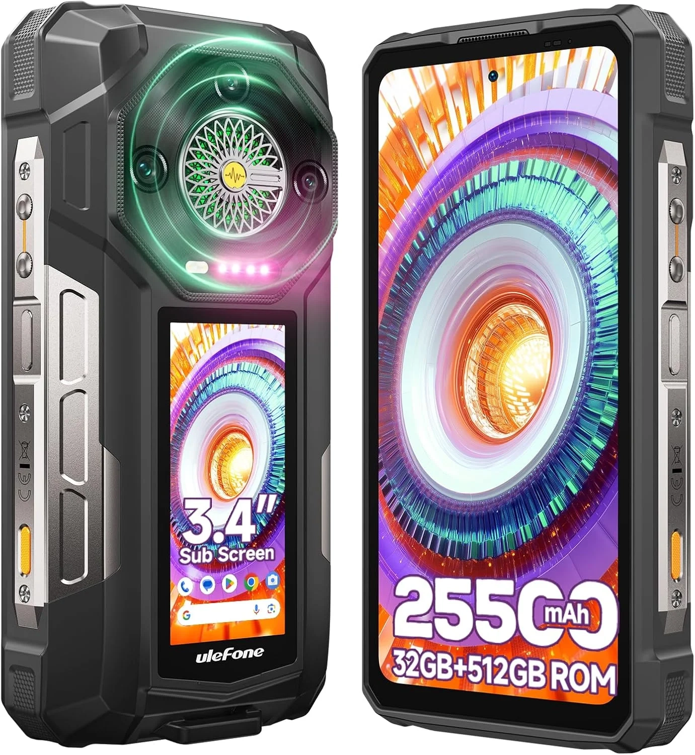 Ulefone Armor 33 Pro 5G Rugged Smartphone with Dual Screens, 25500mAh Battery, 66W Fast Charging, 50MP+64MP Cameras, 120Hz Display, and Android 14