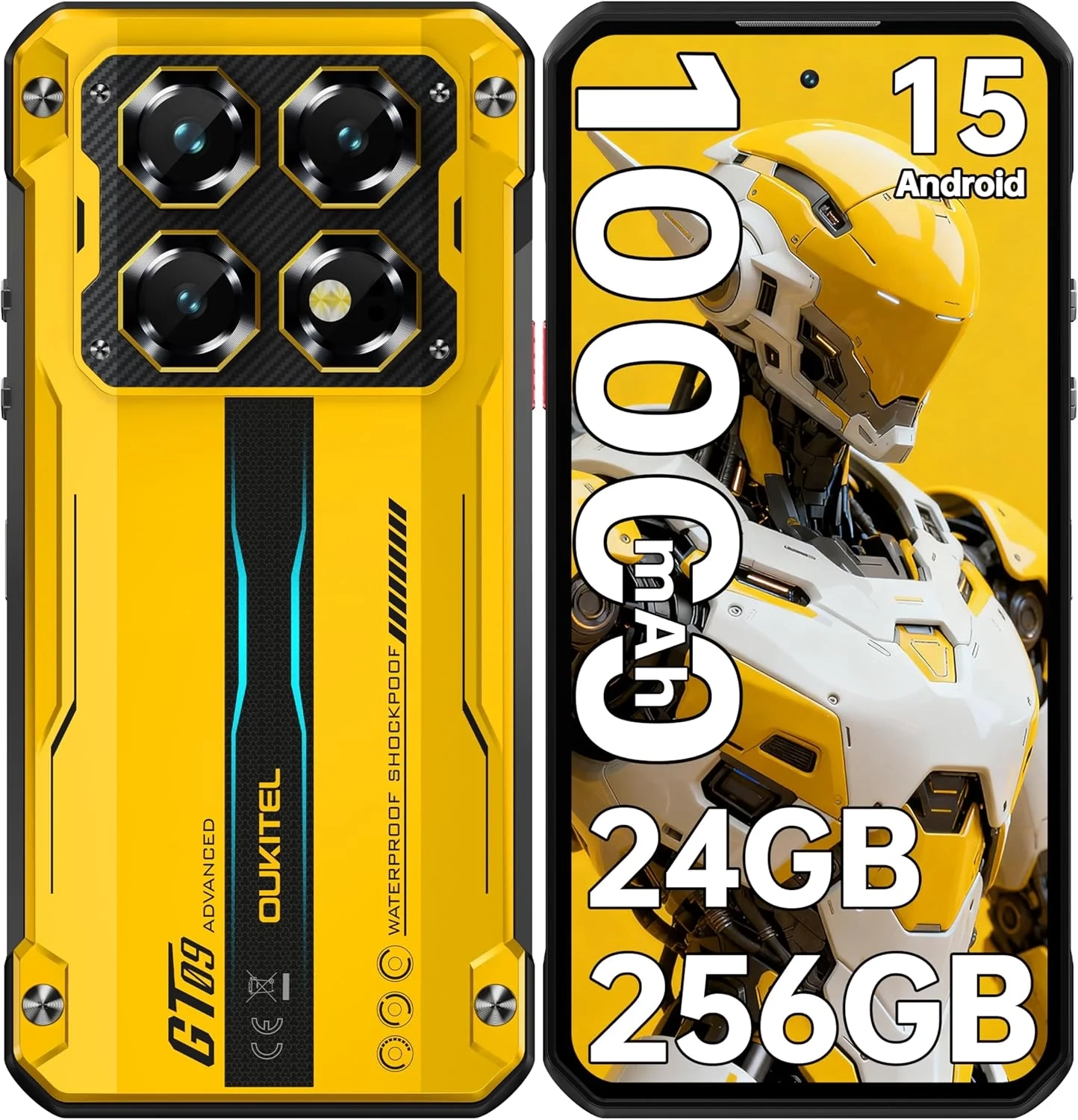 OUKITEL WP60 5G Rugged Smartphone Unlocked, 24GB RAM 256GB ROM, 7.2" 120Hz Display, 108MP Camera, 10000mAh Battery, IP68/IP69K Waterproof, NFC, GPS, Yellow