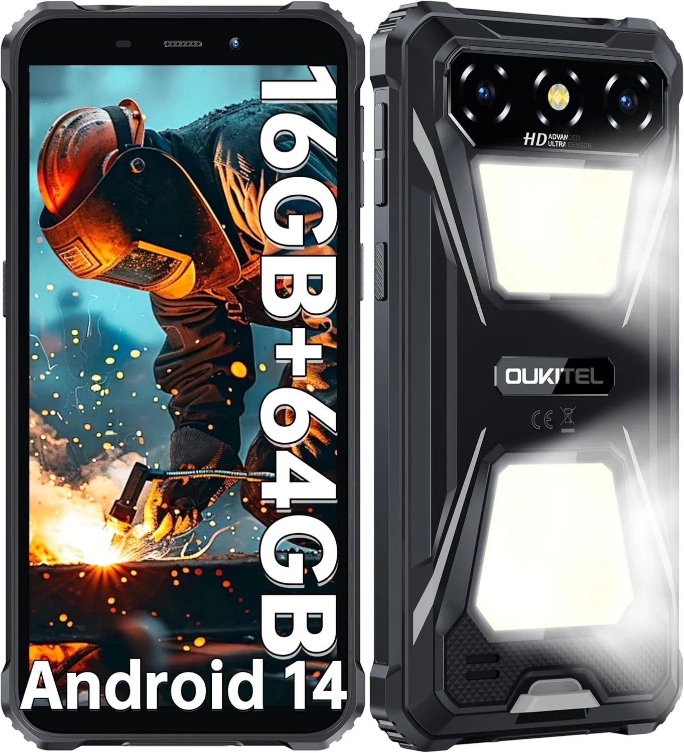 OUKITEL G5 Rugged Unlocked Smartphone with 6300mAh Battery, 64GB Storage, 6.0" HD Screen, 13MP Camera, and Camping Light for T