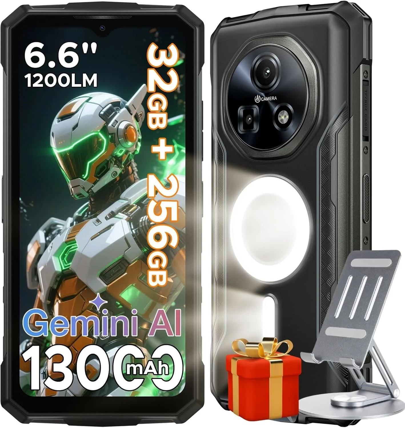 DOOGEE Fire 5 Ultra Rugged Smartphone: 13000mAh Battery, 48MP Camera, 6.6" 90Hz Display, Android 15 with Gemini AI, IP68/IP69K, 4G LTE (32GB+256GB)