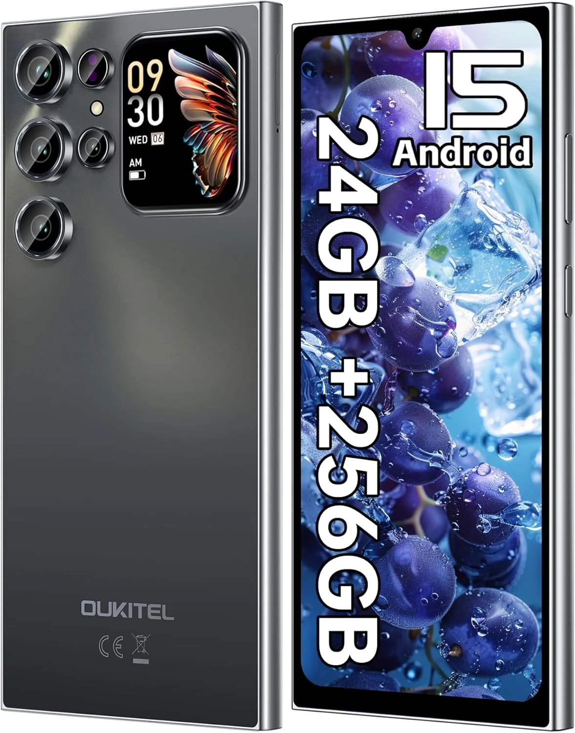 OUKITEL C62 PRO Unlocked Smartphone 24GB RAM 256GB ROM with 1TB Expandable Storage, 6.88" Android 15 Mobile Phone with 5150mAh Battery and Rear Screen, 13MP Camera, 4G Dual SIM (Black)