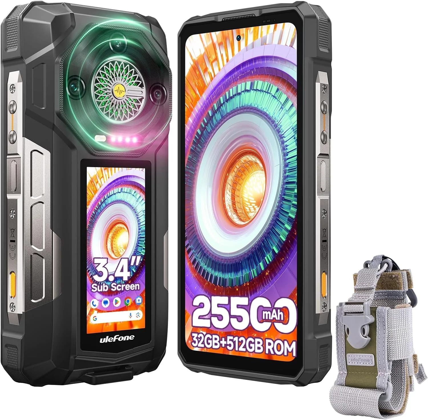 Ulefone Armor 33 Pro 5G Rugged Phone with 25500mAh Battery, 6.95" 120Hz & 3.4" Dual Screens, 512GB Storage, 66W Fast Charging, and Holster