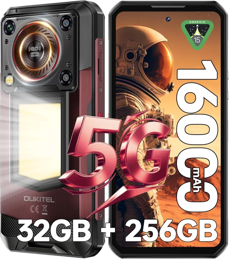 OUKITEL WP56 5G Rugged Unlocked Phone: 16000mAh Battery, 108MP Camera, 6.8" Display, 256GB Storage with Android 15 for Outdoor Use