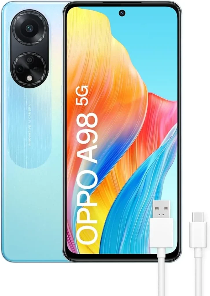 Unlocked Oppo A98 5G Smartphone: 256GB Storage, 8GB RAM, Dual SIM, International Version in Dreamy Blue