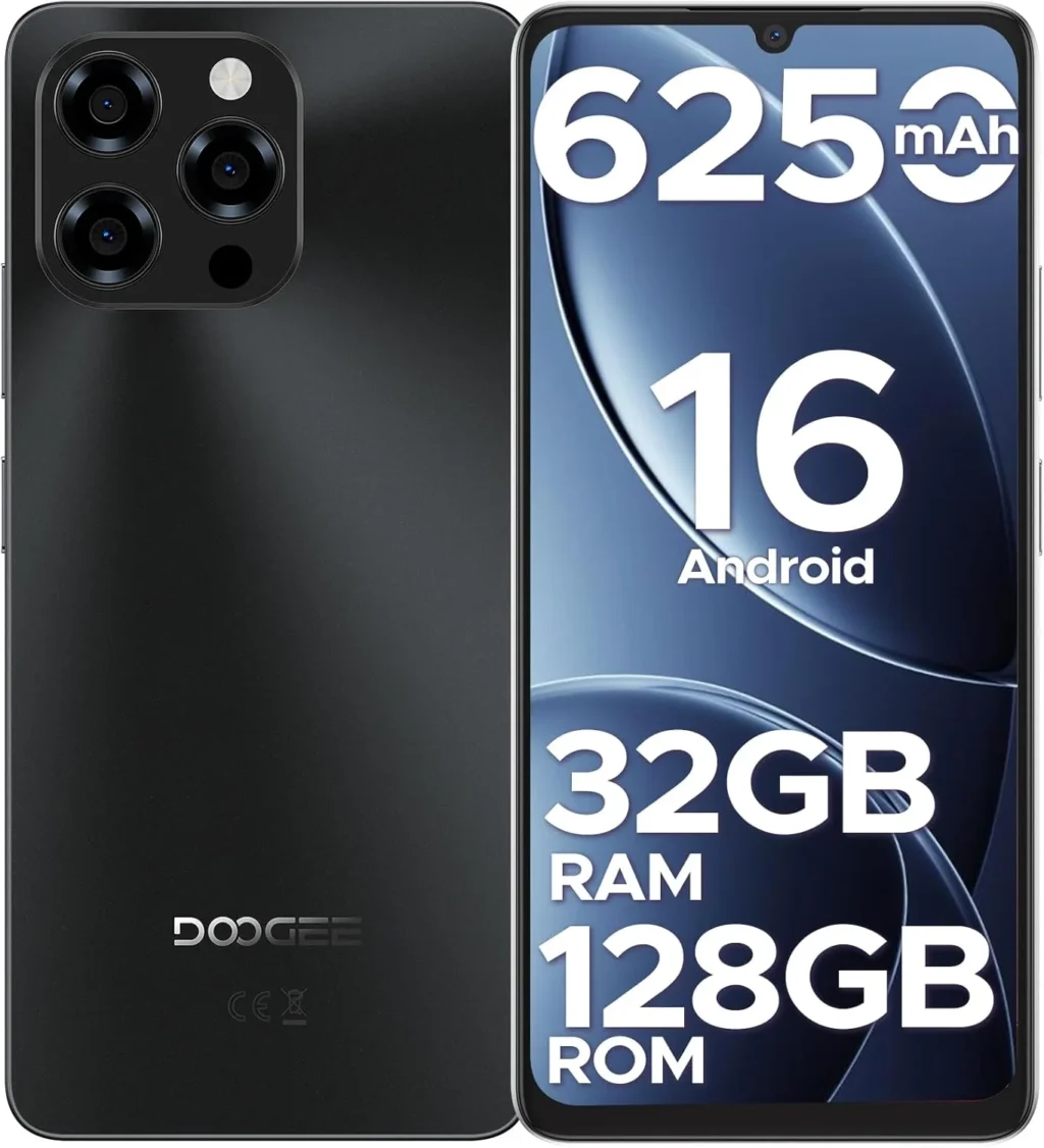 DOOGEE Note 58 Unlocked Smartphone, 6.6" HD+ 90Hz Display, 6250mAh Battery, 128GB Storage with 2TB Expandable, 4G Dual SIM Android 16 Cell Phone