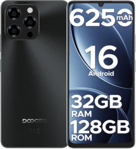 DOOGEE Note 58 Unlocked Smartphone, 6.6" HD+ 90Hz Display, 6250mAh Battery, 128GB Storage with 2TB Expandable, 4G Dual SIM Android 16 Cell Phone