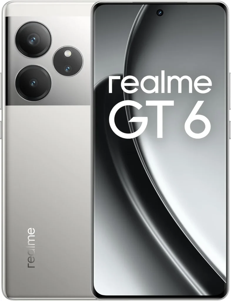 realme GT6 5G Smartphone, 8GB+256GB, Snapdragon 8s Gen3, 120Hz 6000nit Ultra Bright Display, 50MP Sony OIS Camera, 5500mAh Battery, NFC, Dual SIM, Silver
