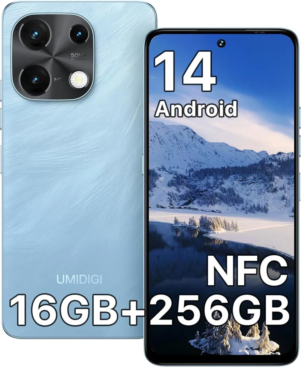 UMIDIGI Note 100 NFC Unlocked Android Phone, 16GB+256GB, 6.8" 120Hz Display, 50MP Camera, 5000mAh Battery, Fast Charging, Android 14, Dual SIM 4G Smartphone