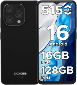 DOOGEE N55 Unlocked Android Phone with 16GB RAM, 128GB Storage (Expandable to 1TB), 6.56" 90Hz Display, 5150mAh Battery, and 13MP Camera for T