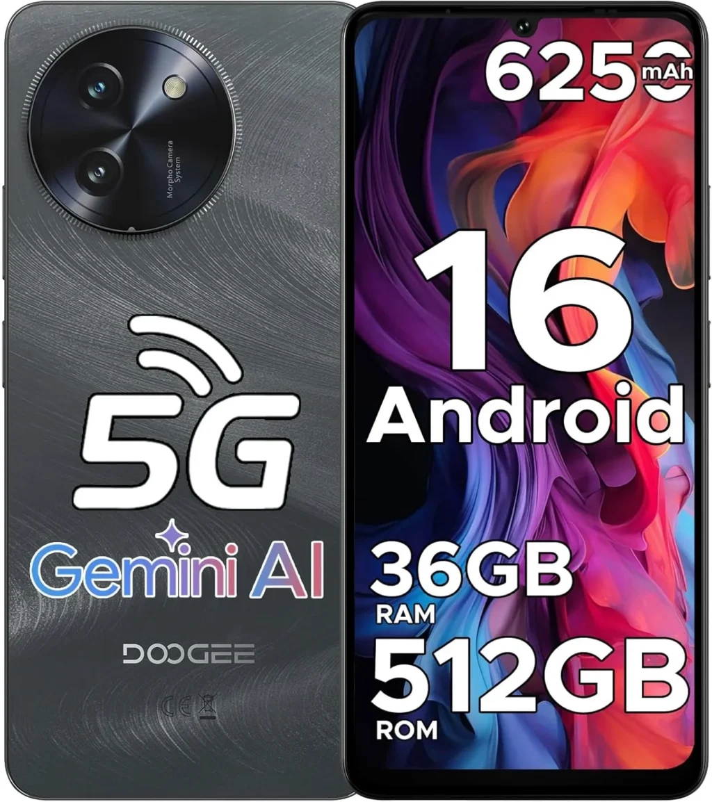DOOGEE Note 59 Pro+ 5G Unlocked Smartphone: 36GB RAM, 512GB Storage, 6.75" 120Hz Display, 50MP Camera, Gemini AI, and 6250mAh Battery