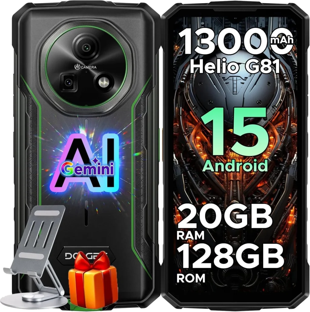 DOOGEE Fire 5 Pro Rugged Smartphone with 13000mAh Battery, Android 15, 20GB RAM, 128GB Storage, 6.6" HD+ 90Hz Display, IP68 Waterproof