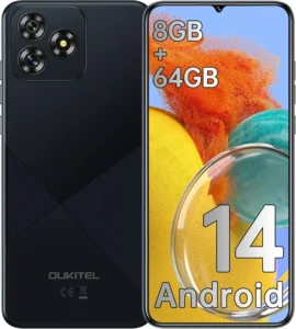 OUKITEL C53 Unlocked Smartphone: 6.6" HD+ Android 14, 8GB RAM 64GB (1TB Expandable), 4300mAh Battery, 13MP Camera, 4G Dual SIM for T-Mobile