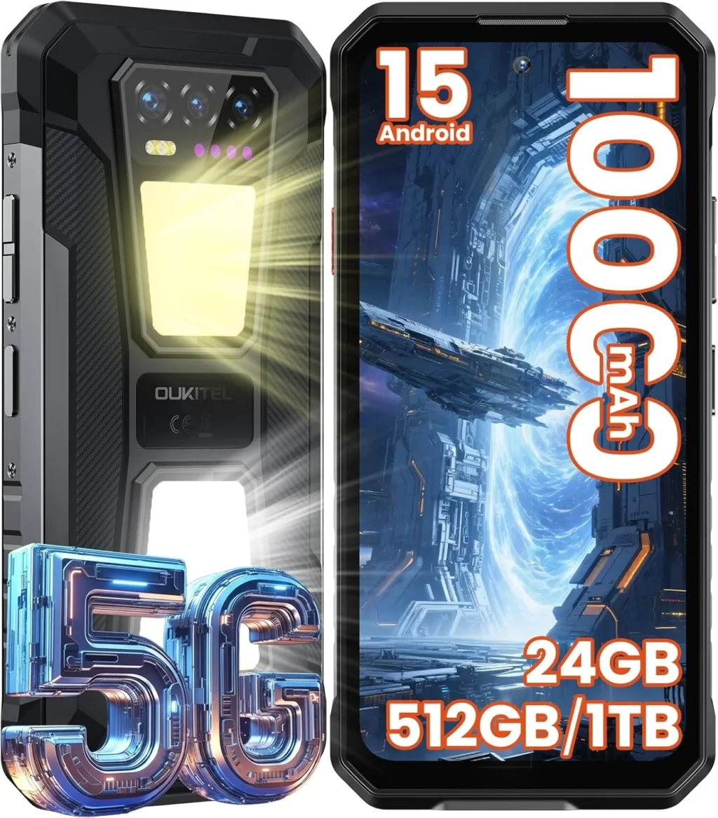 OUKITEL WP58 PRO Rugged Smartphone Unlocked, 24GB RAM 512GB, 10000mAh Battery, 6.8" 120Hz, 108MP Camera, Android 15, Waterproof Unlocked Phone (Black)