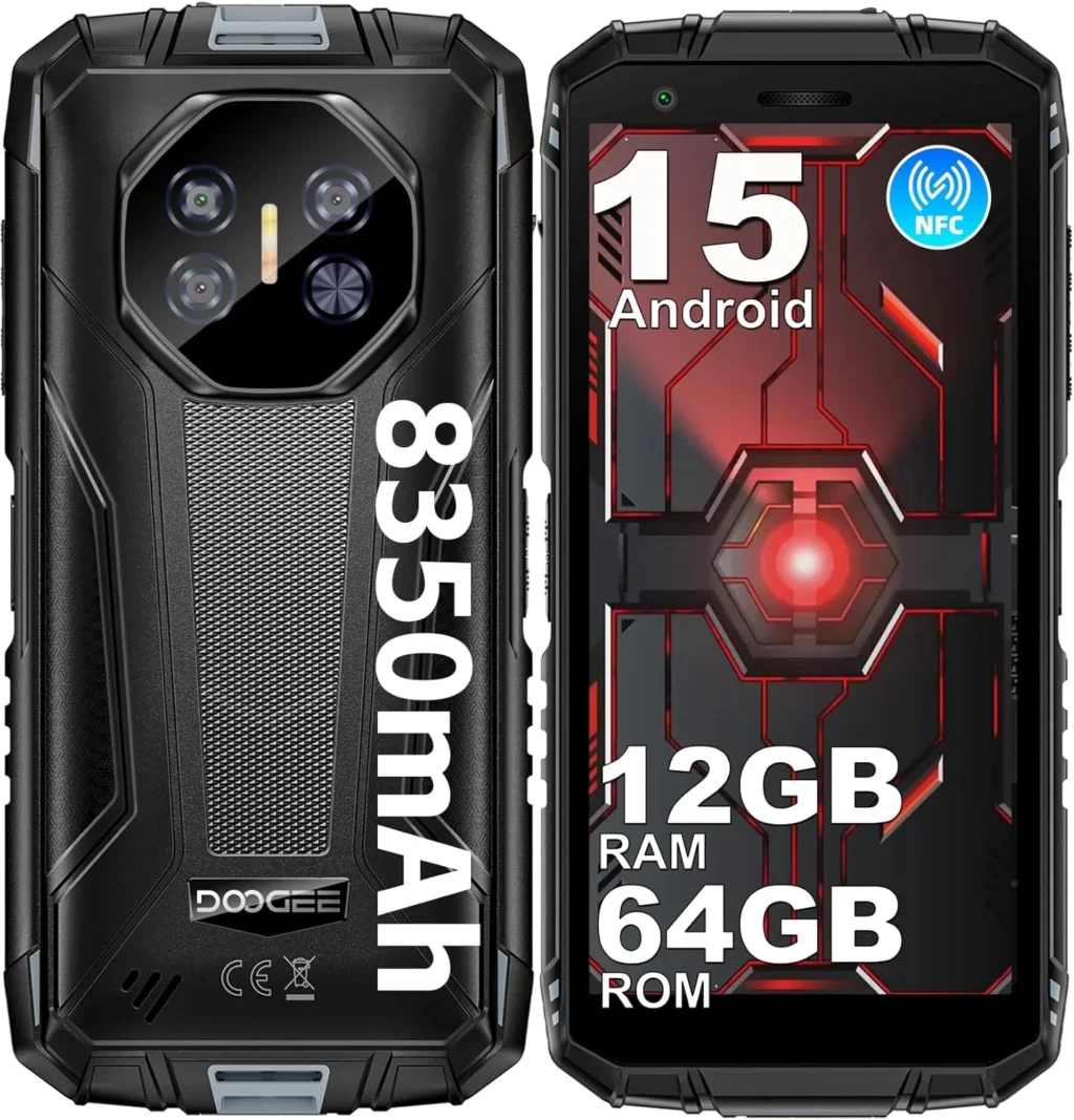 DOOGEE Fire 3 Rugged Unlocked Smartphone: 8350mAh Battery, Android 15, 12GB RAM, 64GB Expandable to 2TB, 5.5" IP68 Waterproof 4G Cell Phone with NFC