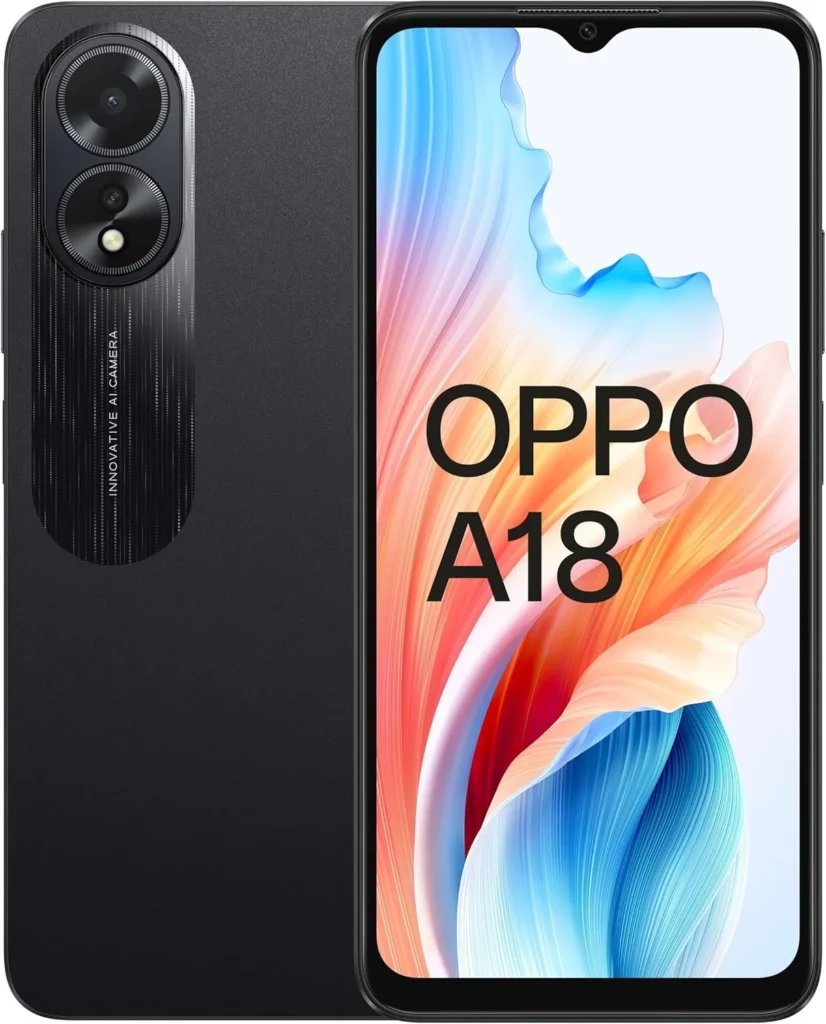 Oppo A18 Unlocked Smartphone: 128GB Storage, 4GB RAM, 4G LTE Dual SIM Glowing Black
