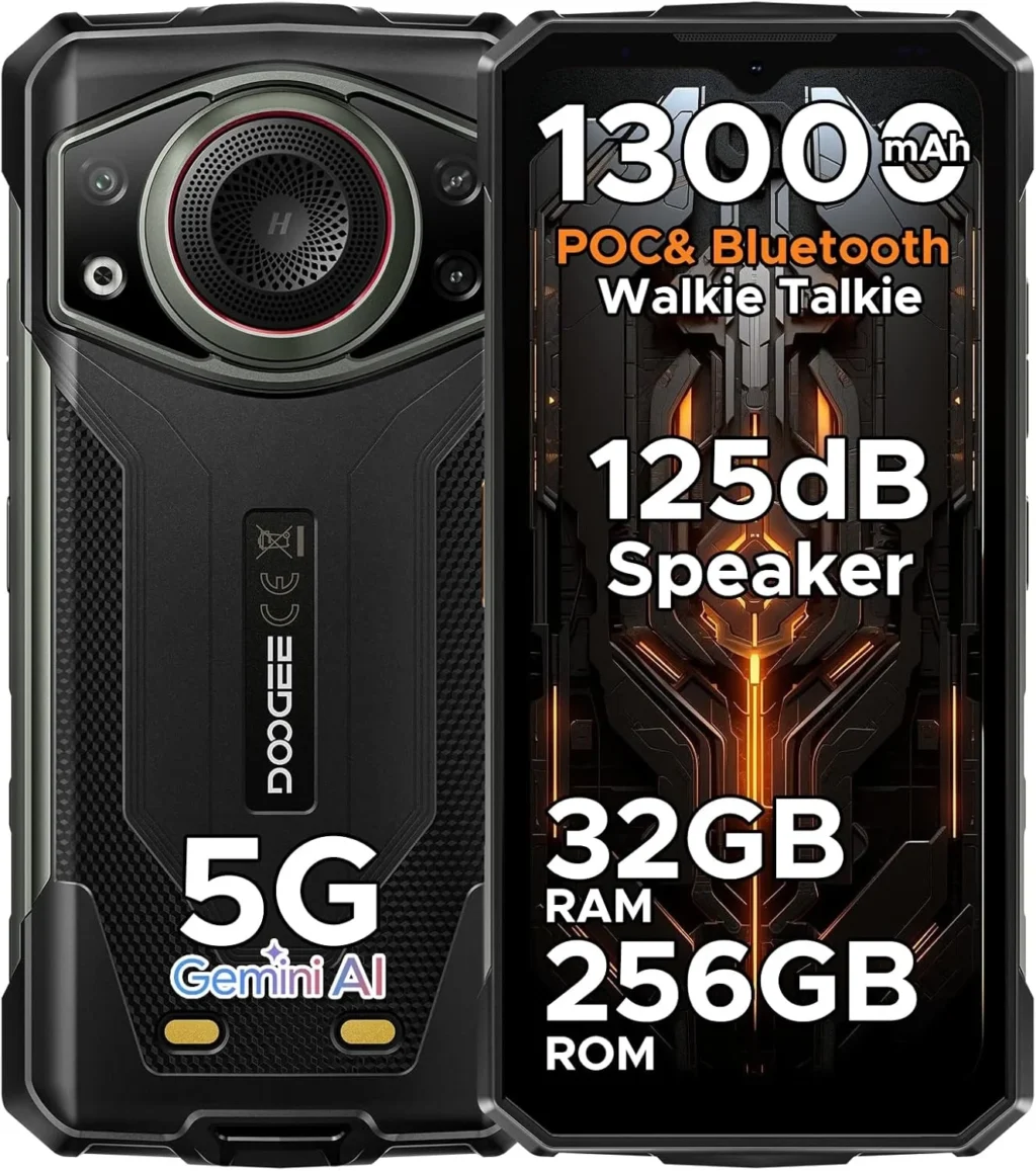 DOOGEE Fire 7 Ultra Rugged Smartphone Unlocked 5G with 13000mAh Battery, 33W Fast Charge, 8GB+256GB, 6.6" HD+ 90Hz Display, IP68/IP69K Waterproof