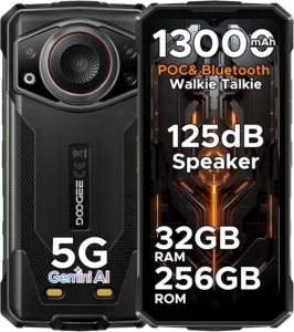 DOOGEE Fire 7 Ultra Rugged Smartphone Unlocked 5G with 13000mAh Battery, 33W Fast Charge, 8GB+256GB, 6.6" HD+ 90Hz Display, IP68/IP69K Waterproof