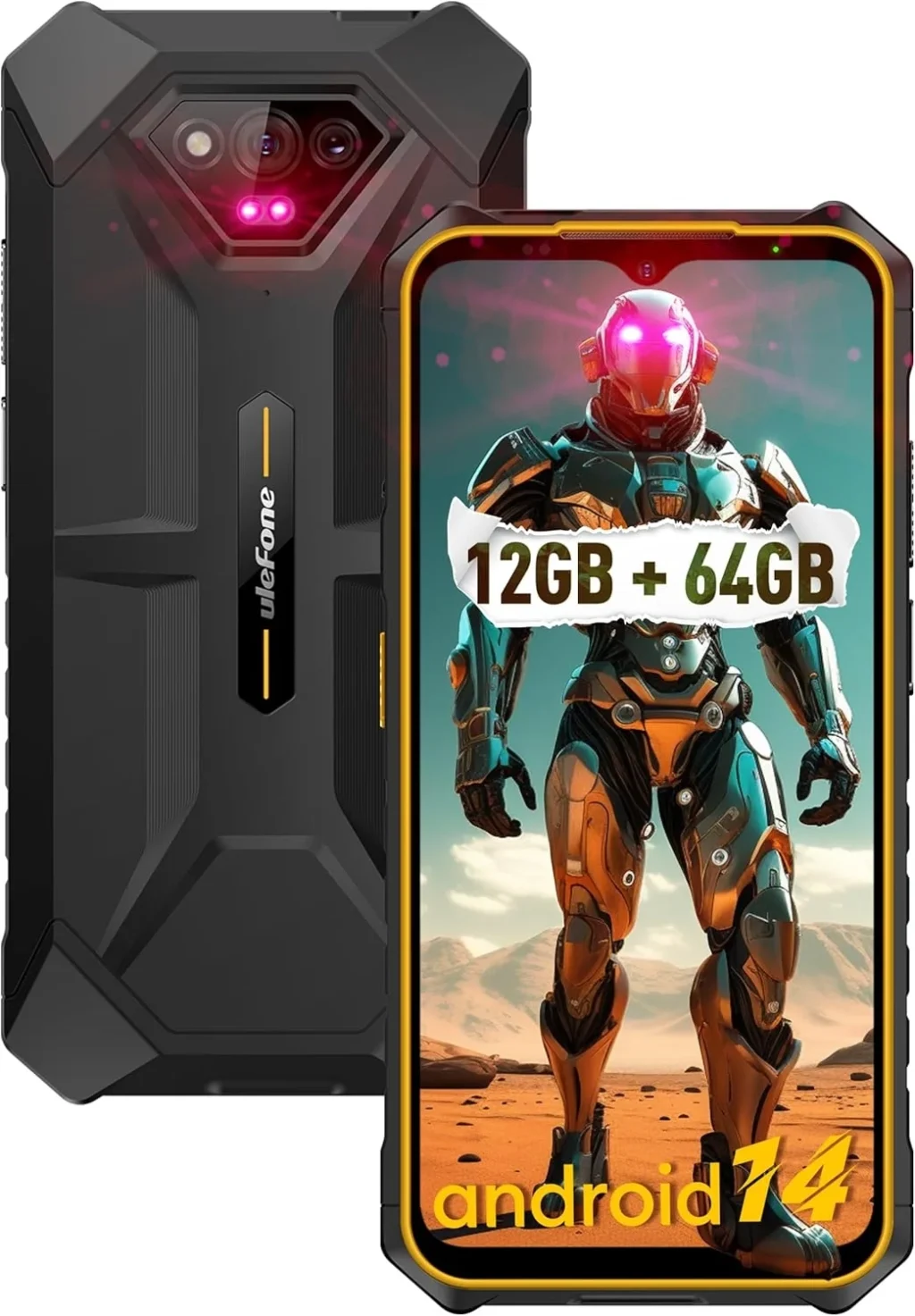 Ulefone Armor X13 Rugged Smartphone: 50MP Camera, 6320mAh Battery, 12GB RAM, Android 14, IP68 Waterproof, Orange