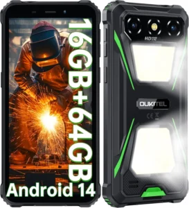 OUKITEL G5 Rugged Unlocked Smartphone: 6300mAh Battery, 6.0" HD Screen, 13MP Camera, Camping Light, 64GB+1TB Expandable, Green