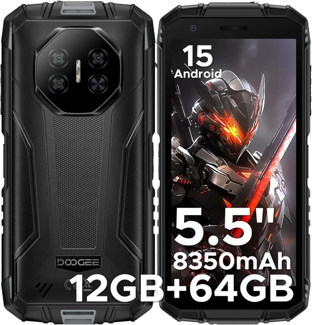DOOGEE Fire 3 Rugged Smartphone Unlocked, 8350mAh Battery, 12GB RAM, 64GB Storage (Expandable to 2TB), IP68 Waterproof, 5.5" HD+ Display - Android 15 Cell Phone for T
