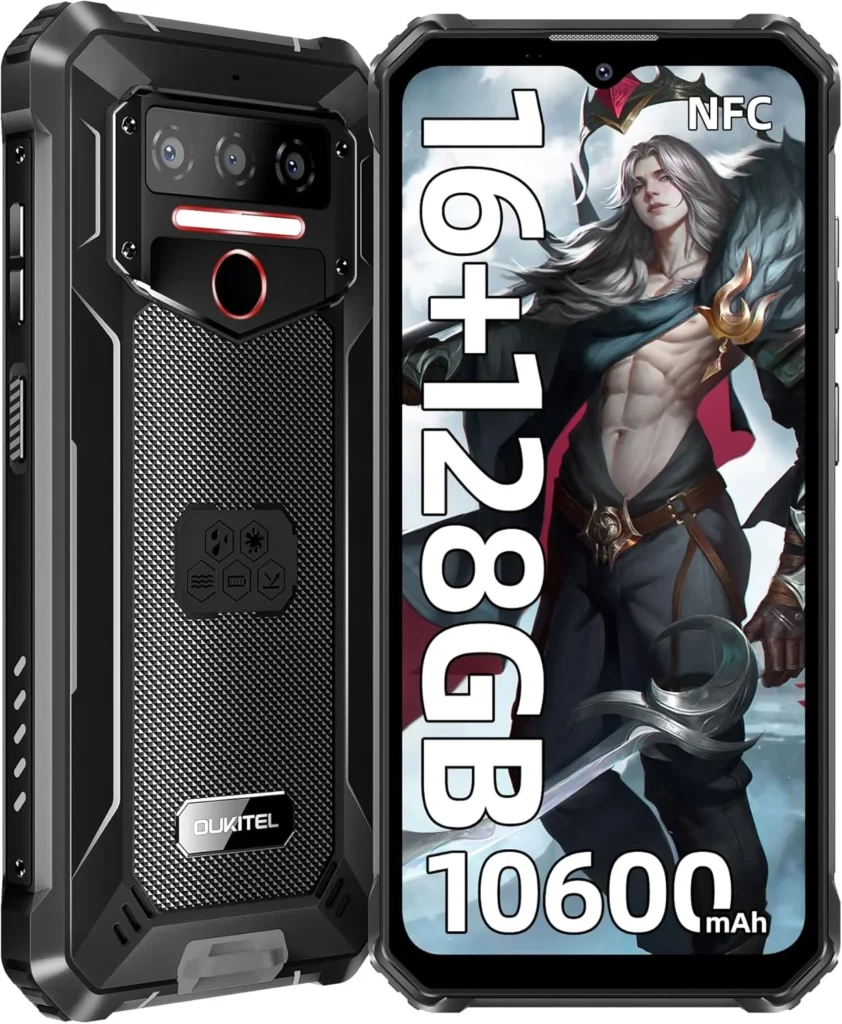 OUKITEL WP23 Plus Rugged Unlocked Smartphone with 10600mAh Battery, 128GB Storage, 6.52" Display, 13MP Camera, Android 15, IP68/69K, NFC, and Dual SIM (Black)