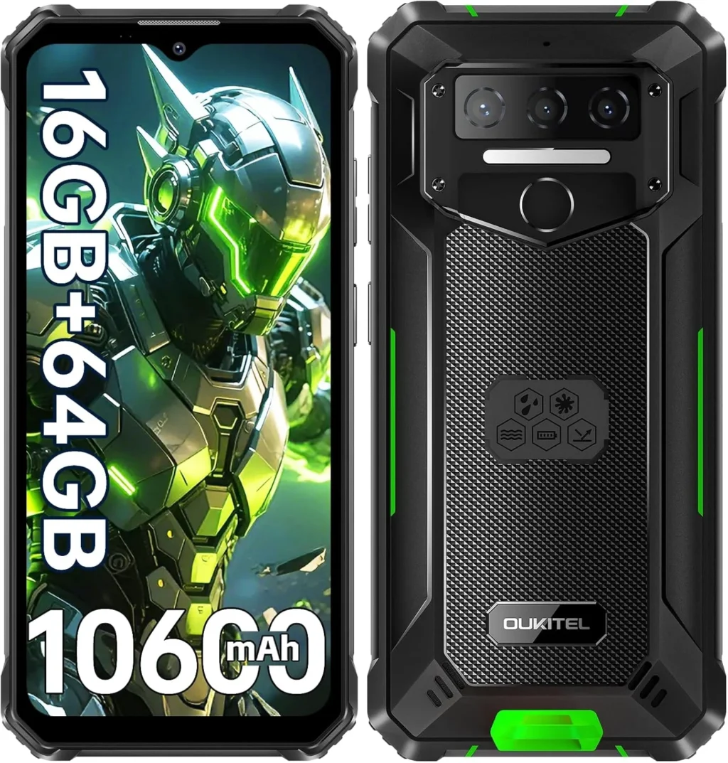 OUKITEL WP23S Rugged Unlocked Smartphone: 10600mAh Battery, 6.52" Display, 64GB+1TB, Android 15, IP68/69K, NFC, Green