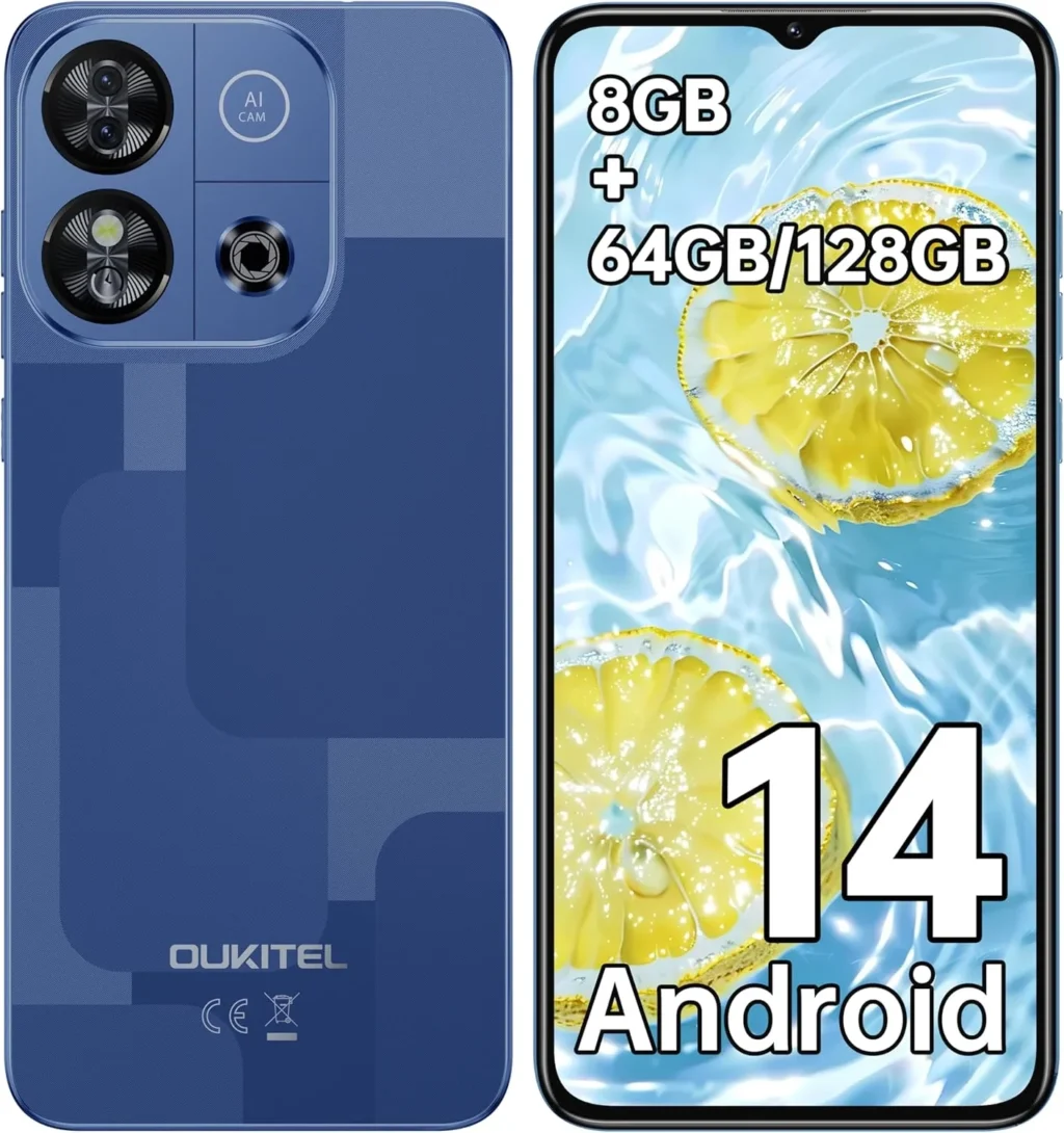 OUKITEL C57S Unlocked Smartphone: 8GB RAM 64GB/128GB ROM, Android 14, 6.52" HD+ Display, 4300mAh Battery, 13MP Dual Camera, 4G Dual SIM for T