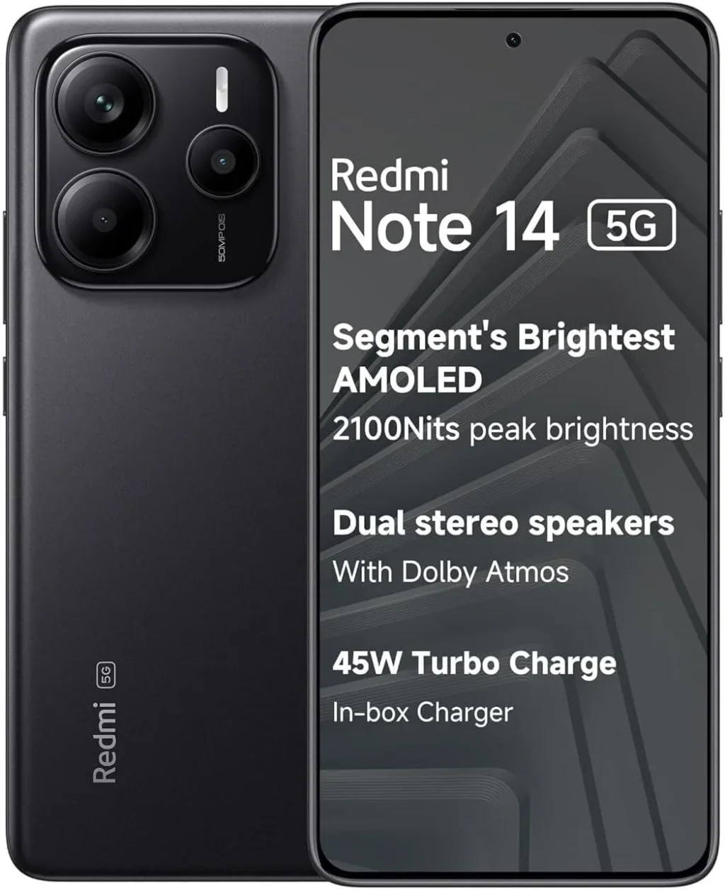 XIAOMI Redmi Note 14 5G + LTE (for Tmobile Mint Tello Global) (256GB + 8GB) 6.67" NFC 120Hz 108MP AI Triple Cam Unlocked Model 24094RAD4G Dual Sim (Midnight Black)