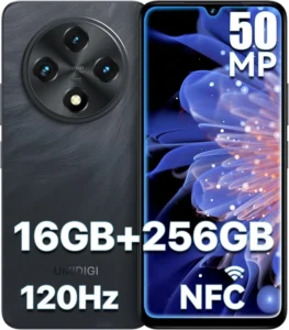 UMIDIGI G100 Unlocked Cell Phone Android 14, 6.9" HD+ 120Hz,Octa-core 16GB +256GB Expand 1TB,GPS Unlocked Smartphone,6000mAh,50MP Triple Camera,Dual 4G LTE Phone, NFC,AI Face Unlock,OTG,Black