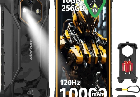 Ulefone RugKing 4 Pro Android 15 Rugged Phone, 16GB+256GB 10000mAh Battery 6.56" 120Hz Display Tough Smarthone, 48MP Main Camera, Built-in Glare Flashlight, NFC/ 4G Dual SIM/Widevine L1 - Orange