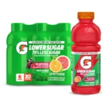 Gatorade Lower Sugar Electrolyte Sports Drink, Fruit Punch, 20 fl oz Bottles, (6 Pack), 75% Less Sugar, No Artificial Flavors, No Artificial Sweeteners, No Artificial Colors, Hydration
