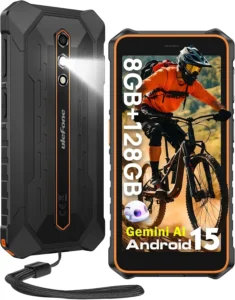 Ulefone RugKing 2 Pro Rugged Phone, 8(4+4) GB+128GB Octa-Core, 4500mAh, Android 15 Waterproof Phone, 5.45" HD+ Corning Gorilla Screen, 13MP+5MP Camera, Dock Charging, Al Assistant(Gemini), Orange