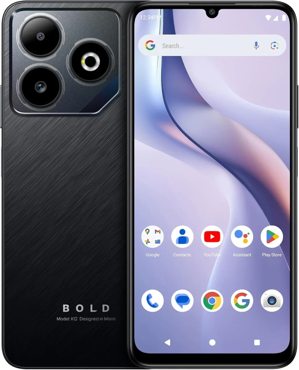 Bold K12 | 2025 | Unlocked | 6.8 HD+ 120Hz Infinity Display | 50MP Main + 8MP Selfie Cameras | 128GB Internal Storage | US Version | US Warranty | Black Blue