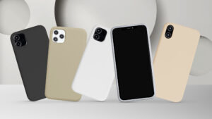 Minimalist iPhone 17 cases in neutral colors including black, beige, and white with slim protective design